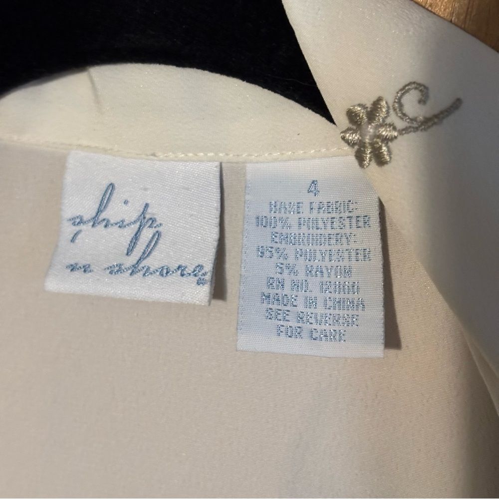 Vintage Ship N Shore Embroidered Floral Off White Button Up Blouse Sz 4 Fairy - Picture 5 of 7